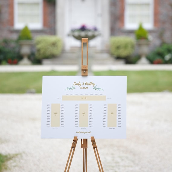 4 Table Banquet Seating Plan, Four Long Tables, Landscape Seating Plan, Printable Templates "Greenery", 10 sizes, Canva Templates