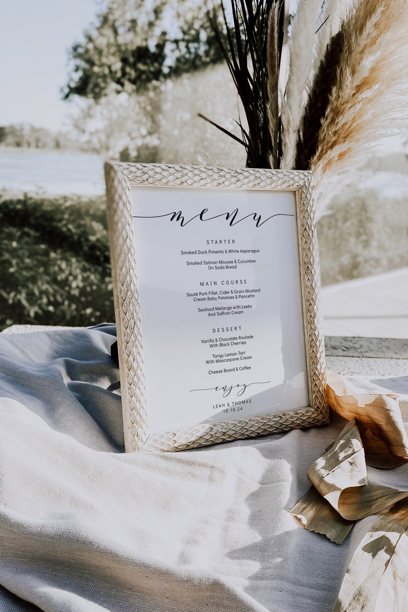 Wedding menu template, 5x7, 4x9 and 8x10 menu. Printable menu card DIY templates. Edit, print, trim Wedding FREE Corjl Demo image 10