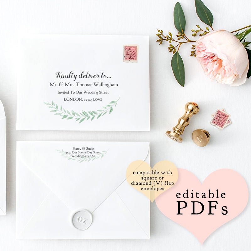 printable wedding envelope template 5x7 front back design etsy