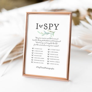 I Spy Wedding Game, I Spy Printable Sign, Wedding Signs 4x6, 4x9, 5x7 and 8x10, Disposable Camera, Greenery, Corjl Template, FREE Demo image 5