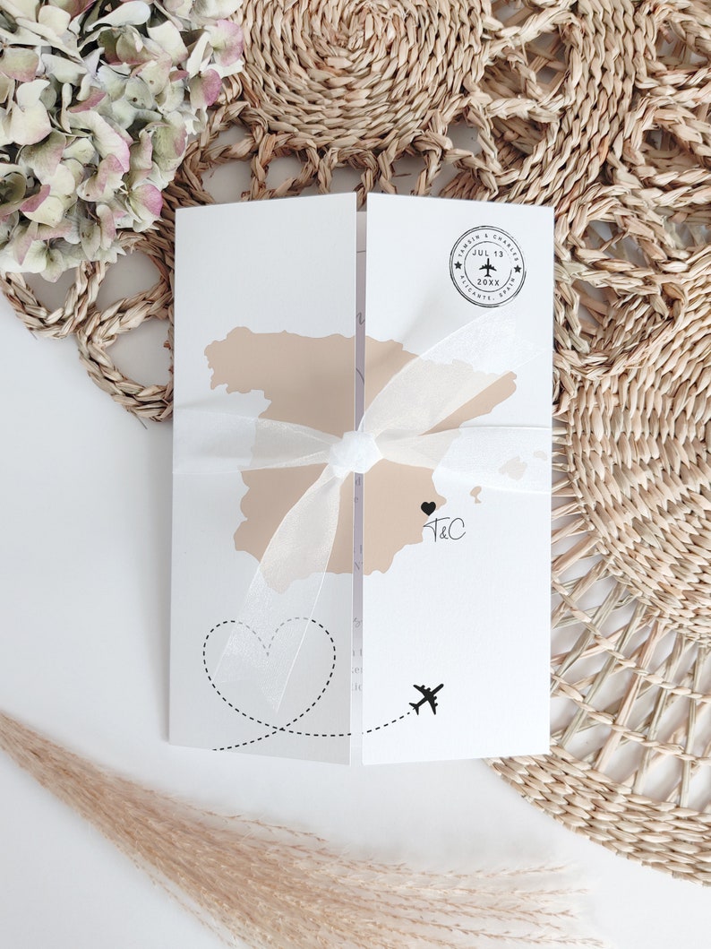 Destination Spain Wedding Invitations, Folded Gatefold Invitation Templates, Destination Wedding, Canva Templates image 5