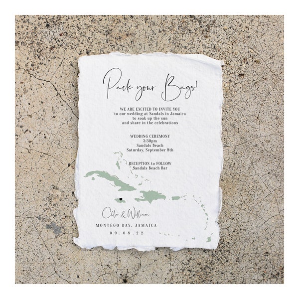 Destination - Caribbean Wedding Invitation, Destination Wedding Jamaica Invitations, Antigua Wedding, 3 sizes, Corjl Templates, FREE Demo