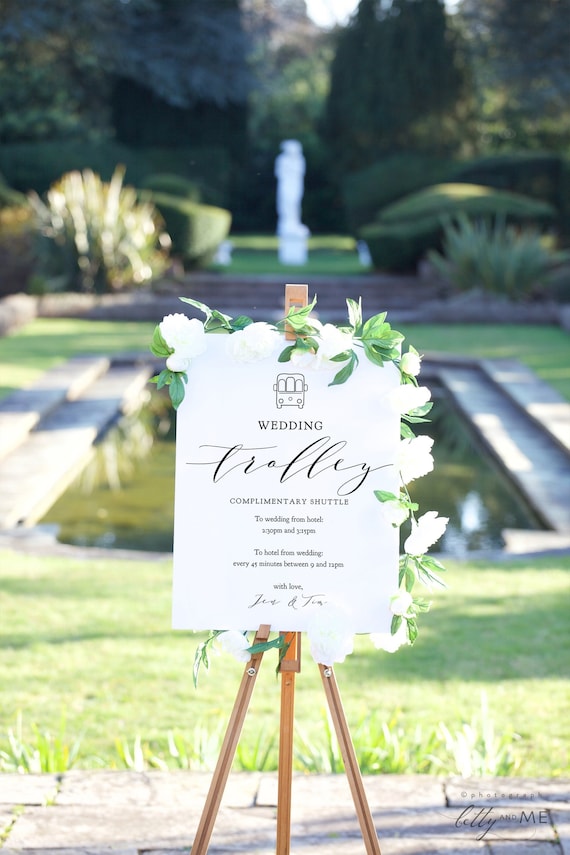 Wedding Trolley Shuttle Sign, 9 Sizes, Printable Wedding Trolley Signs, Corjl Templates, FREE Demo