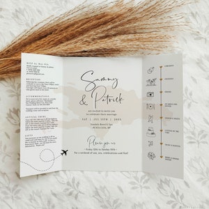 Destination - Dominican Republic Wedding Invitations, Folded Gatefold Invitation Templates, Destination Wedding, Corjl Templates, FREE Demo