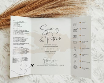 Destination - Dominican Republic Wedding Invitations, Folded Gatefold Invitation Templates, Destination Wedding, Corjl Templates, FREE Demo