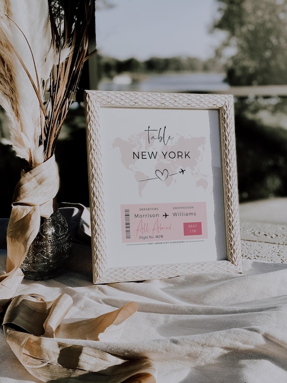 Destination Boarding Pass Table Names, Destination World Table Seating Cards, Bridal Shower Table Cards, Canva Templates, Travel Inspired