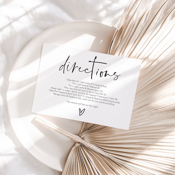 Directions Card Template Printable Directions Card Wedding Guest Enclosure Card 5x3.5", 4x6", 5x7", Corjl Template FREE Demo | 86