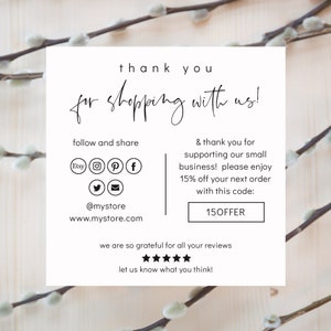 Modern Thank you for Shopping with Us Printable Card, 3 Sizes, Small Business Thank You, Packaging Insert Card, Corjl Templates, FREE Demo image 7