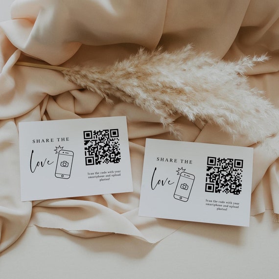 Share the Love QR Code, Wedding Photo Signs, Capture the Love, Wedding QR Code Signs, 6 Sizes, Canva Templates | 86
