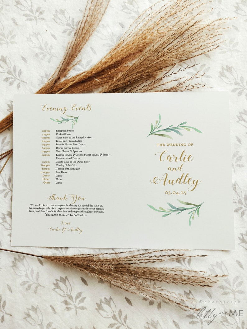 Greenery Booklet Wedding Program Template, Order of Service Booklet Printable Wedding Program Template DIY Wedding, Corjl, FREE Demo image 4