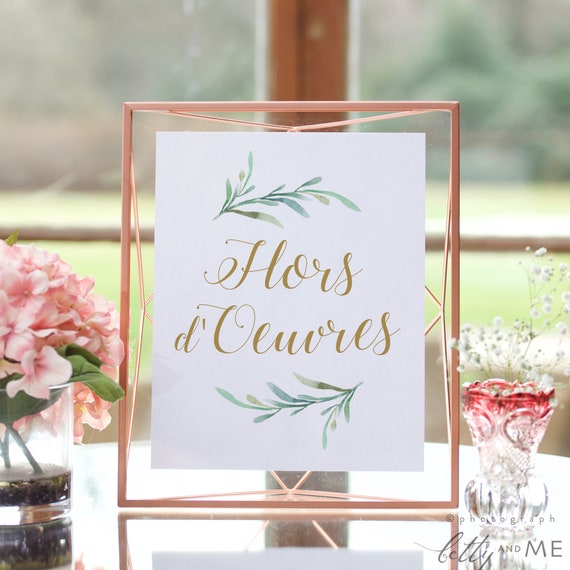 Hors d'Oeuvres Printable Signs, 8x10", 18x24" and A2 sizes included in download, Printable Wedding Signs, "Greenery" Download and Print