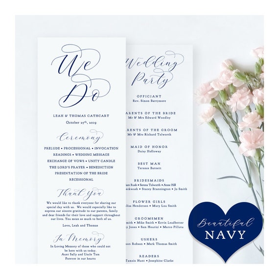 Navy Wedding Programs Printable Blue Wedding Programs Blue Etsy