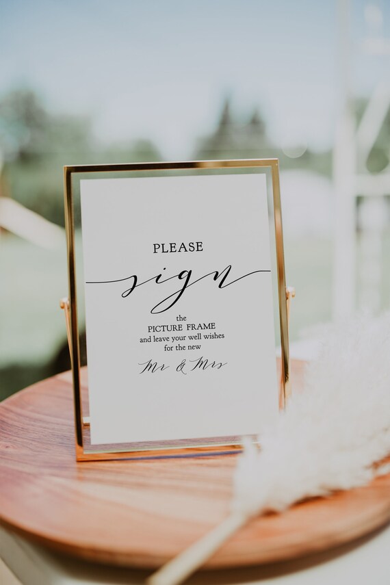 Please Sign, Printable Custom Sign, Direct your guests to sign your favourite guest book object "Wedding" Corjl Template, FREE Demo