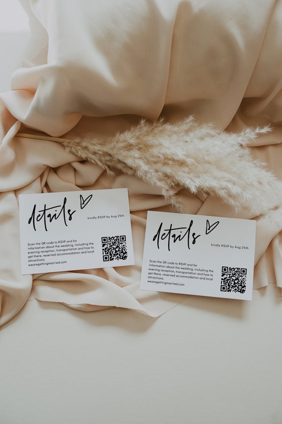 QR Code Details Card, Minimalist Wedding Details, Scan for Details, Modern Wedding Details Card, RSVP Online, Corjl Template, FREE Demo | 88