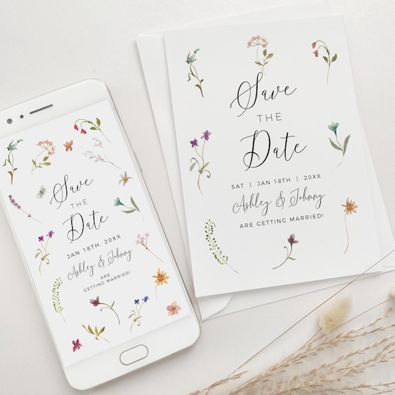 Wildflower Save the Dates, Digital and Printable Save the Dates, Canva Templates | 94