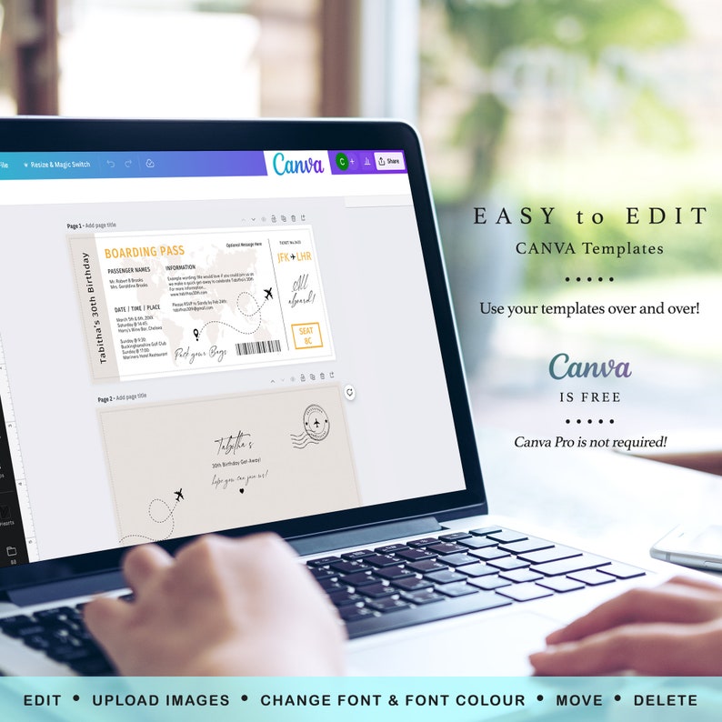 Birthday Party Boarding Pass Invitation, Printable Flight Ticket Invite, Easy to Edit & Print, Canva Templates Destination World image 4