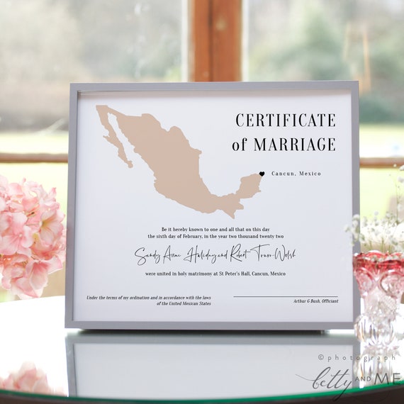 Destination - Mexico Certificate of Marriage, Printable Mexican Marriage Certificate, in 3 Sizes, Corjl Templates, FREE Demo