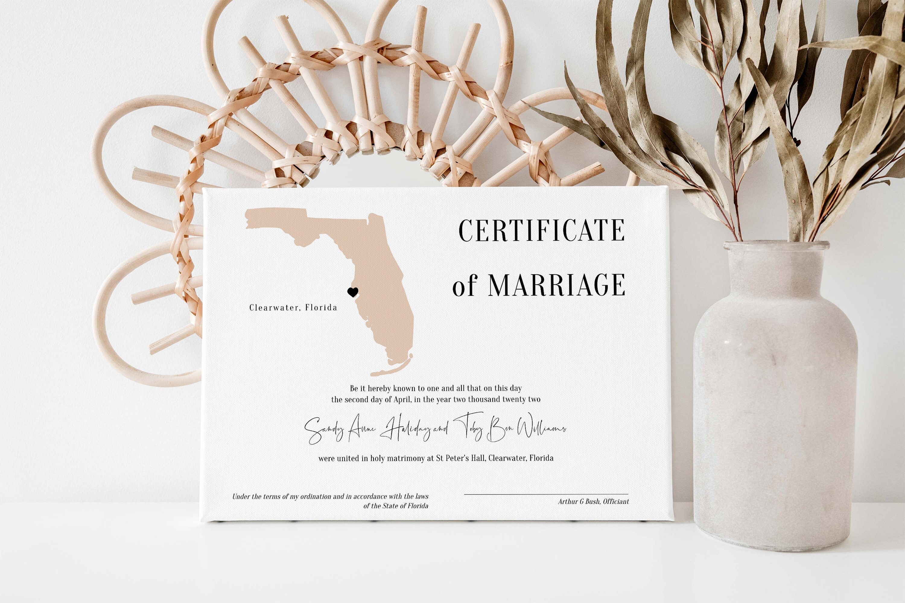 Destination Florida Certificate Of Marriage Wedding In Florida 