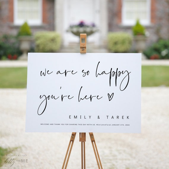 We Are So Happy You're Here, Wedding Welcome Signs in 9 sizes, Wedding Decor, Modern Minimalist, Canva Template | 86