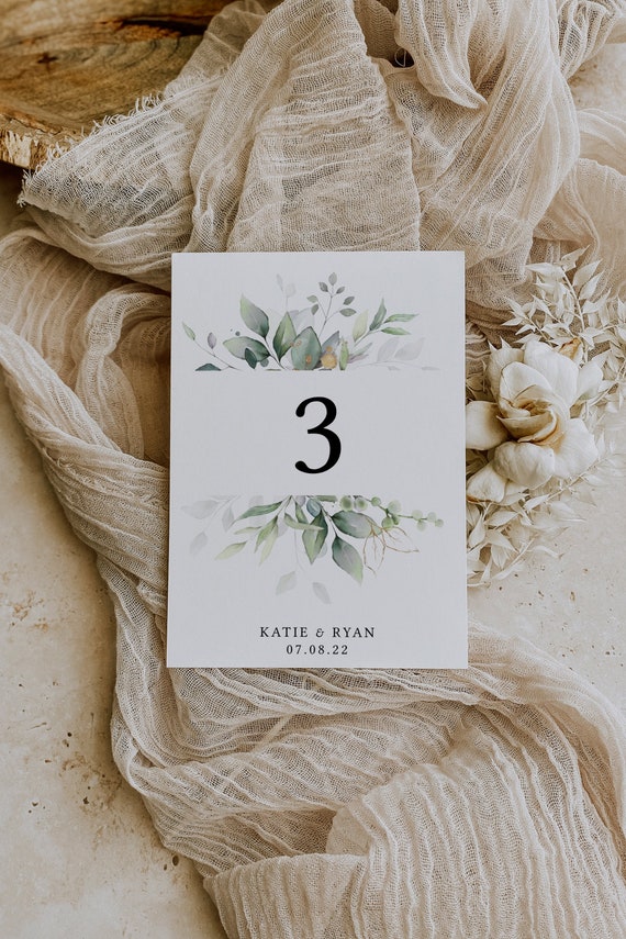 Leaf & Gold - Table Numbers 6 Sizes, Printable Wedding Numbers, Table Number Cards, 2x3" to A5 Sizes, Corjl Templates, FREE Demo
