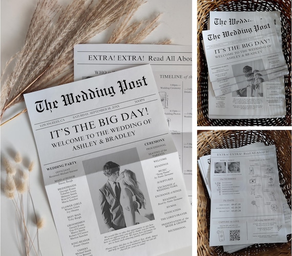 Canva Wedding Newspaper Template, Wedding Program Newspaper, Infographic Program, Newspaper Program, Canva Templates