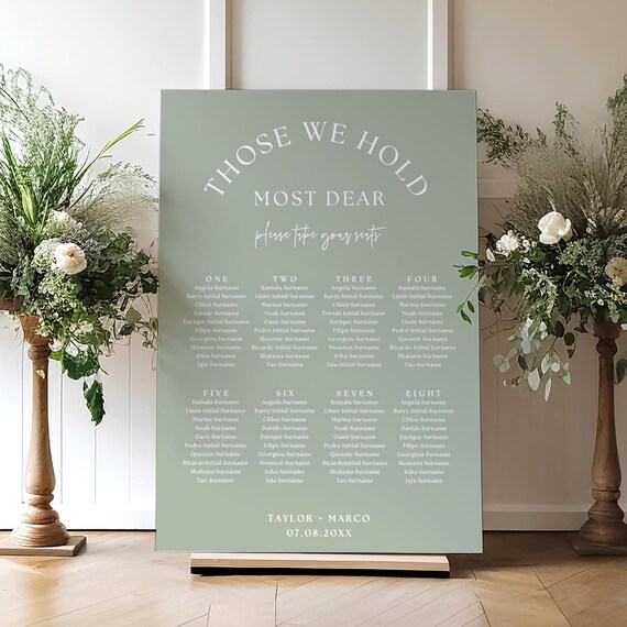 Sage Wedding Table Plan Template, Those We Hold Most Dear, Canva Templates