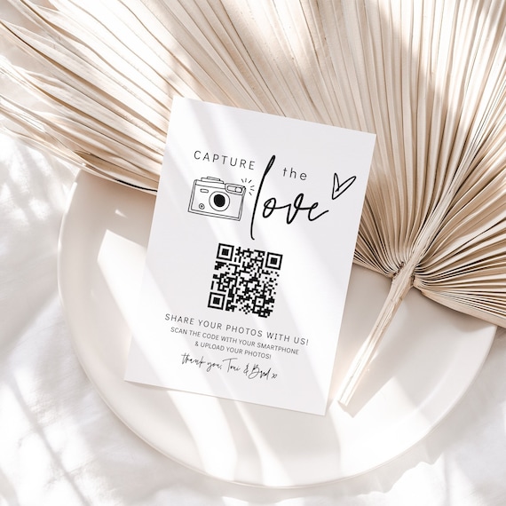 Capture the Love QR Code, Wedding Photo Signs, Share the Love, Wedding QR Code Signs, Horizontal & Vertical, Canva Template | 88