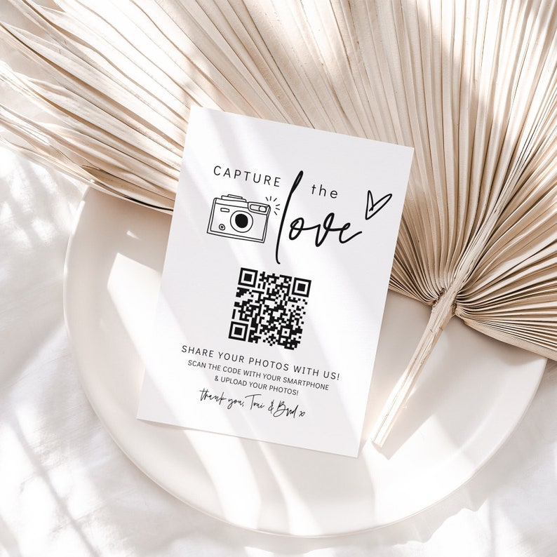 Capture the Love QR Code, Wedding Photo Signs, Share the Love, Wedding QR Code Signs, Horizontal & Vertical, Canva Template 88 zdjęcie 1