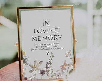 Wildflower In Loving Memory Sign, In Memory Table Sign, Printable Wildflower Wedding Sign, Corjl Template, FREE Demo | 94