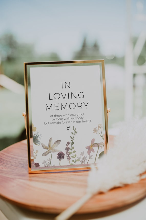 Wildflower In Loving Memory Sign, In Memory Table Sign, Printable Wildflower Wedding Sign, Corjl Template, FREE Demo | 94