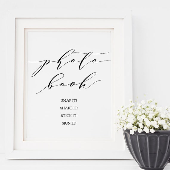 Photo Guest Book Sign, Snap it Shake it Stick it Sign it Printable Sign, 8x10" and 5x7" "Wedding" Download and Print!