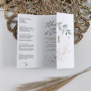Wedding Invitation Template Download, Folded Wedding Invitations, Gatefold Invitations, Leaf & Gold, Canva Templates 80G image 2