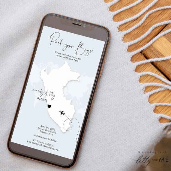 Destination - Peru Wedding Electronic Invitation, Evite, Wedding in Peru, Peru Invitations, Evite Wedding, Corjl Templates, FREE Demo