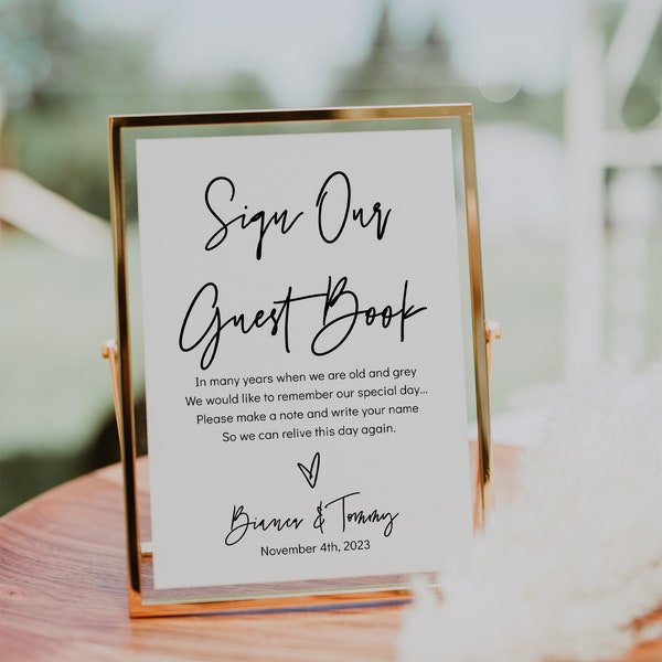 Sign Our Guest Book Sign, Printable Guest Book Signs, Alternative Guest Book, Modern Minimalist, Canva Template | 88