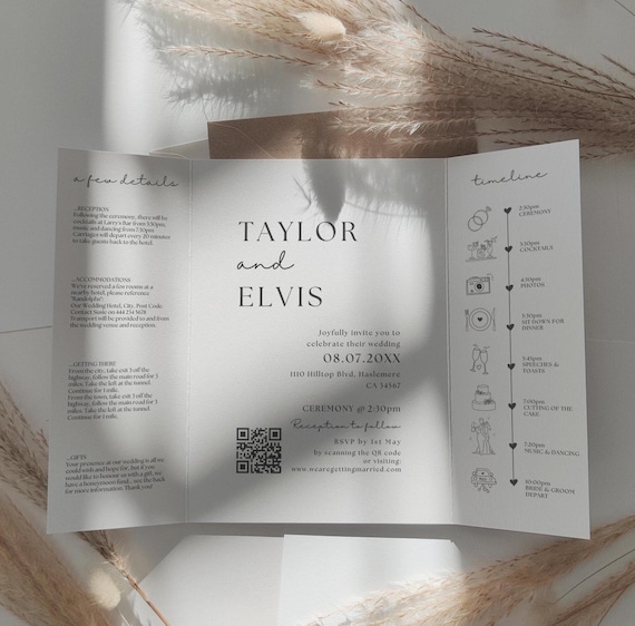Minimalist Gatefold Wedding Invitations, Printable Modern Invitations, Modern Invitation, Minimalist Wedding Theme, Canva Templates | 111W