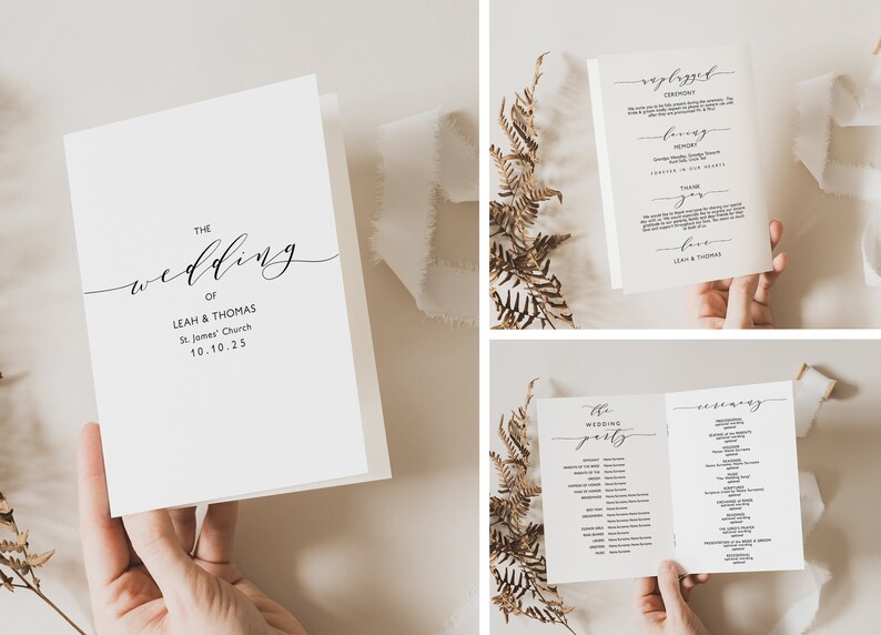 Romantic wedding program template, folded order of service Booklets. Printable program, front, back, inside, Wedding Corjl FREE Demo image 7