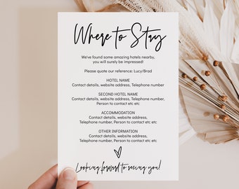 Where to Stay Accommodations Card, Printable Accommodation cards, Modern Minimalist, Canva Template | 88