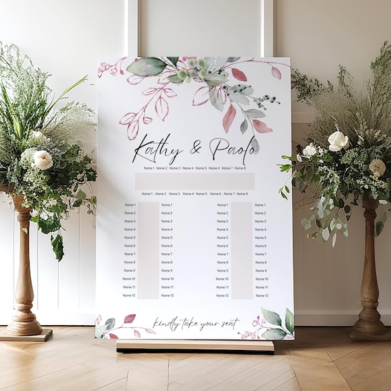 Pink and Green Horseshoe Banquet Table Seating Plan Templates, Canva Templates, 80PG