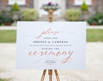LucyRose - Turn Off Phones & Cameras During Ceremony Printable Signs, DIY Wedding, Rose Gold EFFECT, Corjl FREE demo