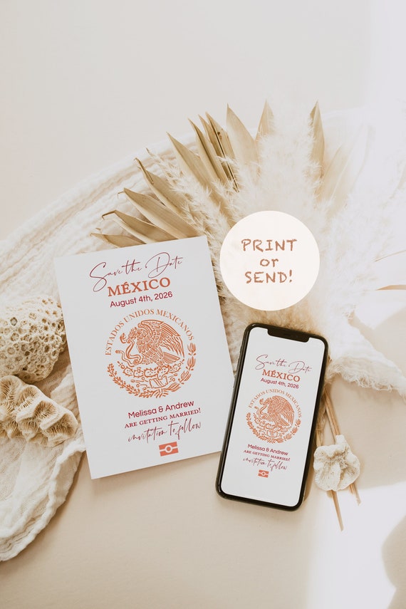 Mexican Passport Save the Dates, Printable and Electronic Mexico Save the Date, Destination Mexico, Corjl Templates, FREE Demo | 08
