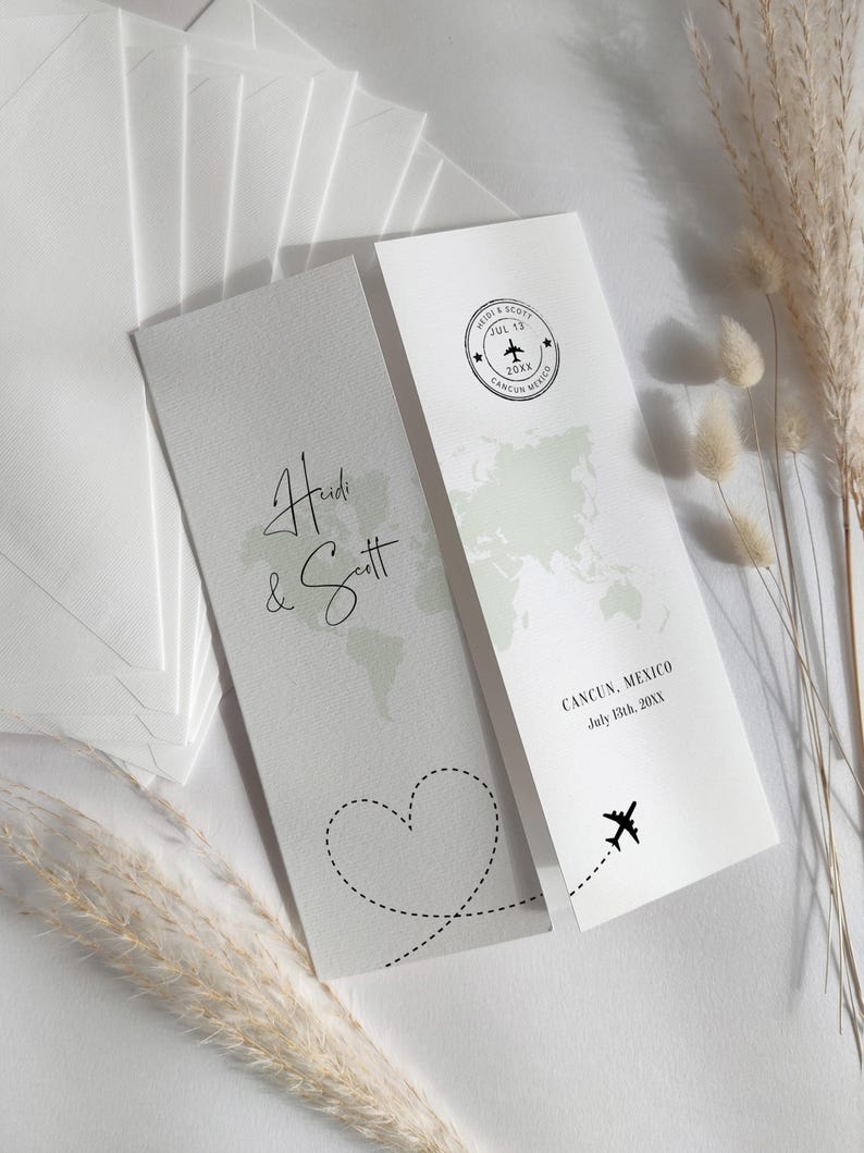 Destination - Wedding Invitations, Travel Inspired Folded Invitation Templates, Destination Wedding Invitations, Canva Templates image 16