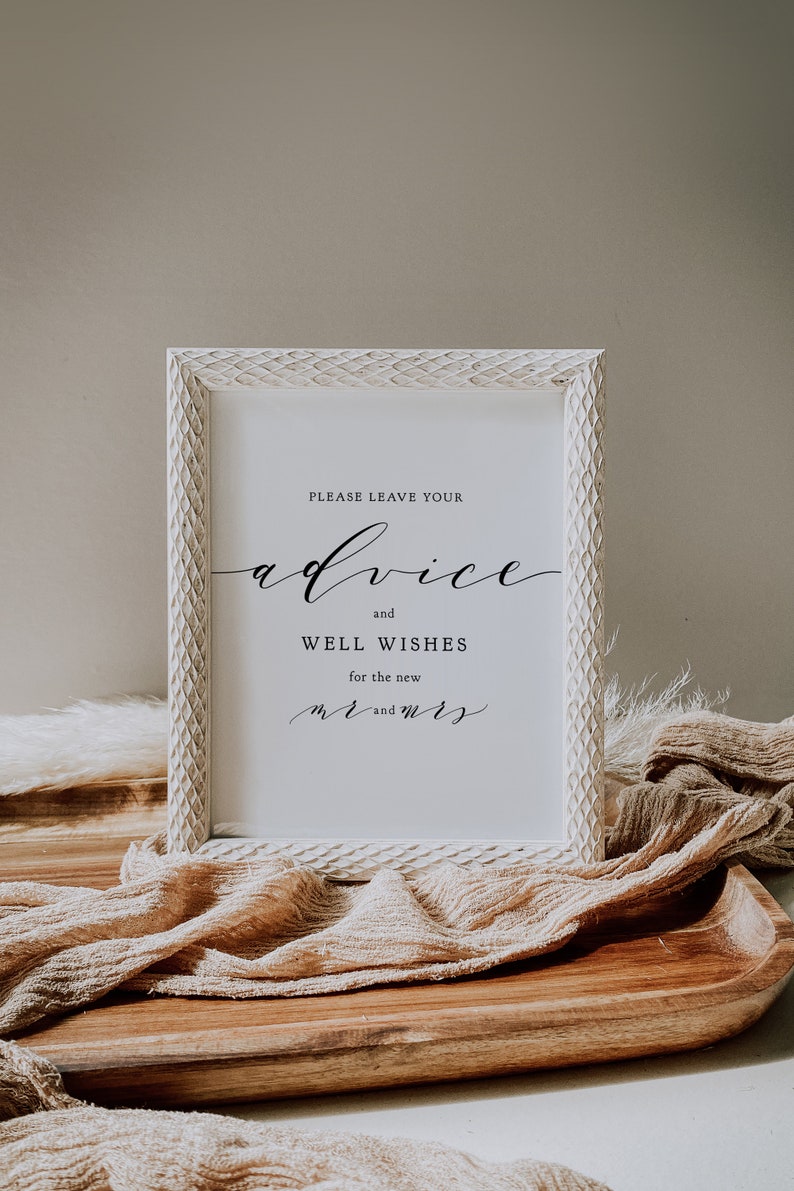 Advice and Well Wishes Cards / Sign, DIY Marriage Printable Advice Cards and Sign, 5x7" cards AND sign 'Wedding', Download and Print. image 5