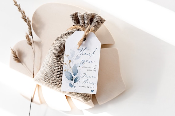 Dusty Blue Thank You Tag Template, Blue Wedding Thank You Tag Template, Shower, Wedding Favor Tags, Corjl Templates, FREE Demo | 80