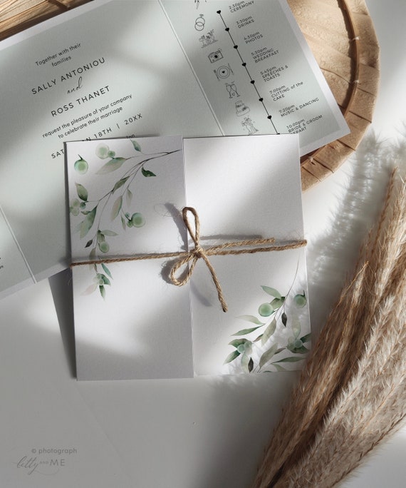 Square Greenery Wedding Invitations, Gatefold Invitations, Square Invitations, Gatefold Invites, Printable Invite, Canva Template | 80G