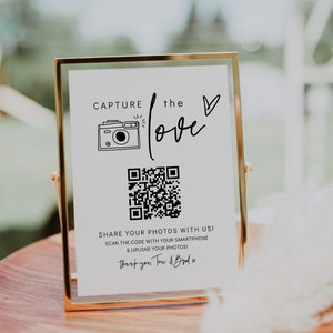 Capture the Love QR Code, Wedding Photo Signs, Share the Love, Wedding QR Code Signs, Horizontal & Vertical, Canva Template 88 image 4