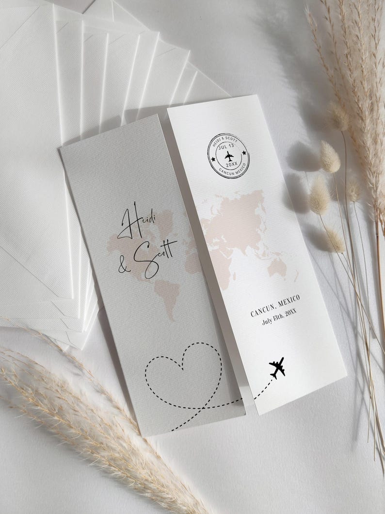 Destination - Folded Wedding Invitations, Folded Gatefold Invitation Templates, Destination Wedding Invitations, Canva Templates image 3