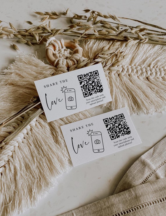 Business Card Share the Love QR Code, 6 Sizes, Wedding Photo Signs, Capture the Love, Wedding QR Code Signs, 6 Sizes, Canva Templates | 86