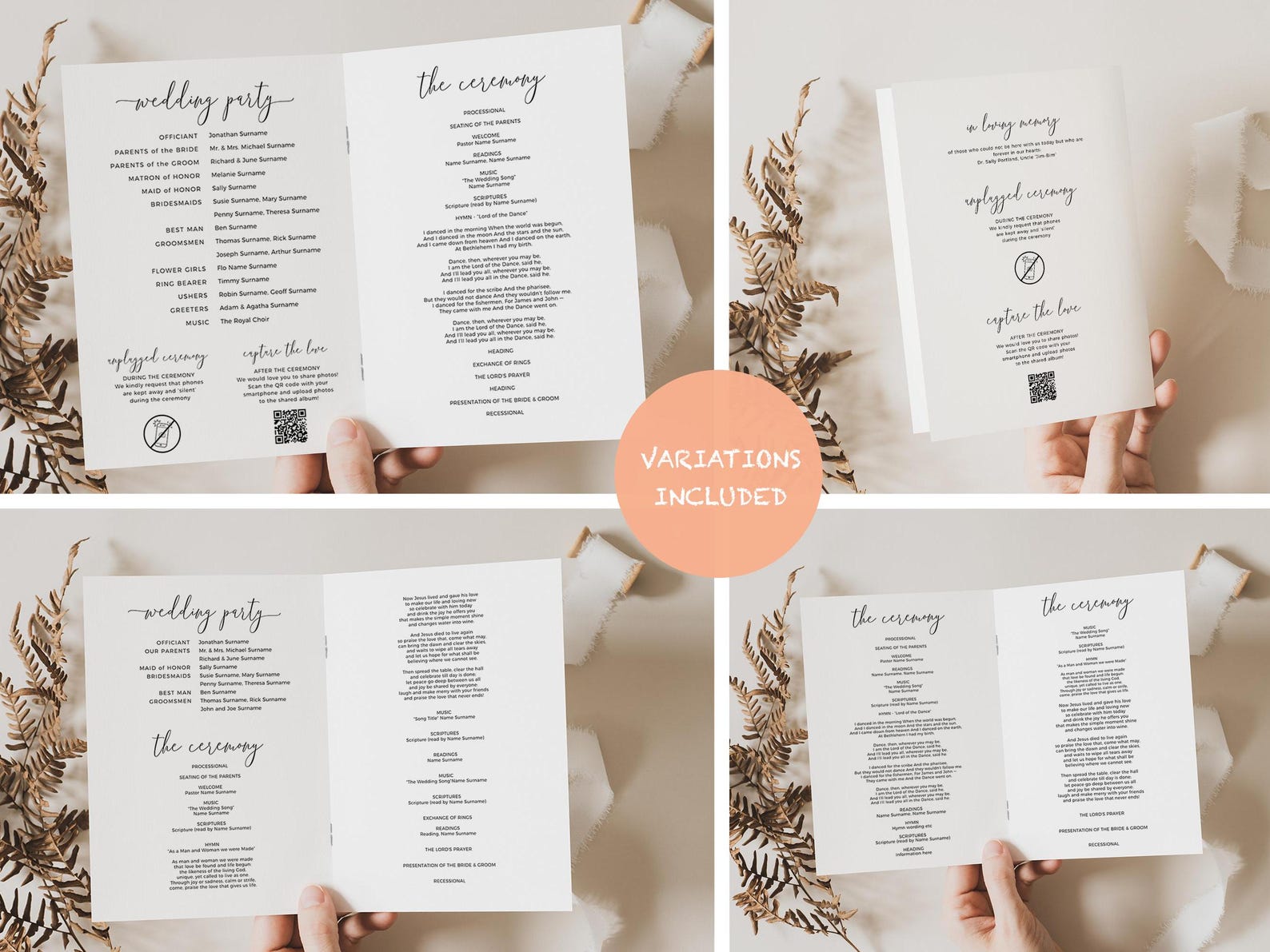Modern Folded Wedding Program Booklets, Printable Wedding Order of ...