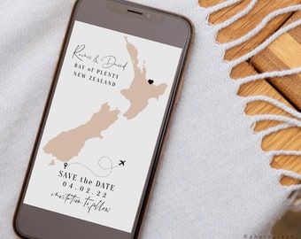 Destination - New Zealand Electronic Save the Date, NZ South Island North Island Save the Dates, Evite Wedding, Corjl Templates, FREE Demo