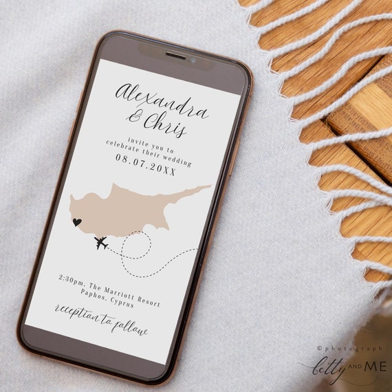 Cyprus Wedding Phone Invitations, Phone Invitation Set, Wedding anywhere in Cyprus, Smartphone Invitation, Canva Template